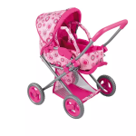 Carucior pentru papusi cu landou si cos depozitare 47x39x57.5 cm, parasolar, cadru metalic, roz