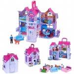 Casuta de papusi pliabila, familie de papusi, 6 camere, mobilier si accesorii