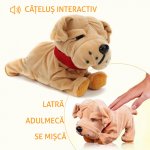 Catel interactiv buldog francez din plus, latra, se misca, adulmeca, accesoriu zgarda