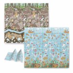 Covoras de joaca pentru copii cu doua fete,pliabil,realizat din spuma XPE inodora,in cutie de carton ce se poate colora Nukido 200x180x1cm Ocean-Forest