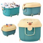 Cutie pentru jucarii Primabobo Ursulet Albastru cu suprafata adaptata blocurilor Lego, maner si roti 46 cm