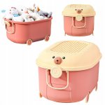 Cutie pentru jucarii Primabobo Ursulet Roz cu suprafata adaptata blocurilor Lego, maner si roti 46 cm