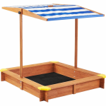 Lada de nisip pentru copii, acoperis parasolar ajustabil, rotativ la 180 grade, 120x120x20 cm, lemn