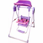 Leagan pentru copii Novokids Broscuta Roz pentru interior si exterior, Cu melodii si lumini, Suport picioare, Centura de siguranta