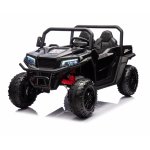 Masinuta electrica pentru 2 copii Nichiduta Speed 4x4 Black cu remorca,telecomanda 2.4G,acumulator 12V10Ah,4 motoare,roti din cauciuc EVA,scaun din piele,suspensii,faruri cu lumini LED,mufa USB,MP3,Bluetooth,centuri siguranta