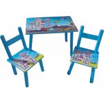 Masuta copii din MDF cu doua scaune Novokids My first table, dimensiuni 59X39X40, Suprafata lucioasa, Model masinute, Albastru