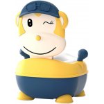Olita pentru copii Little Mom Monkey Yellow, cu adaptor moale din spuma PU, manere laterale, capac rabatabil in 4 trepte cu functie de spatar ergonomic, cu vas colector detasabil, dimensiune 33 x 35 x 47.5 cm