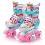 Patine cu rotile pentru copii Meteor Rainbow, cu cizma reglabila pe 3 dimensiuni, doua perechi de roti cu LED dispuse paralel, cu frana frontala si rulmenti ABEC-7, masura M 34-37