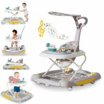 Premergator pentru bebelusi Little Mom, multifunctional cu maner parental, sistem de balansare, Muzica, roti silentioase, cu perna de sezut si copertina detasabila, dimensiune 54 x 17 x 86 cm, Grey