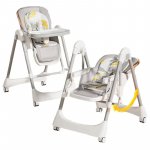 Scaun de masa pliabil pentru bebelusi Little Mom, multifunctional, cu roti, functie balansoar, cu spatar reglabil in 4 unghiuri distincte, inaltime ajustabila si centura de siguranta 5 puncte, varsta 6-36 luni, Grey