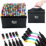 Set 168 markere cu varf dublu, multicolore, geanta de depozitare