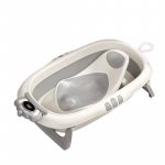 Set Cadita pliabila pentru copii Little Mom Crown Grey, termometru incorporat cu display digital, sistem de agatare si suport anatomic pliabil