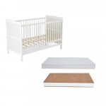 Set Patut din lemn 120x60 cm multifunctional transformabil in patut junior Cangaroo Albero Alb + Saltea cu husa detasabila din microfibra 10 cm grosime Nichiduta Cocos Comfort +