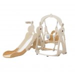 Spatiu de joaca pentru copii 3in1 Nichiduta Garden White Dinosaur, interior/exterior, cu tobogan, leagan cu bara de protectie detasabila, jucarie muzicala, cos de baschet, dimensiune 150 x 135 x 116 cm