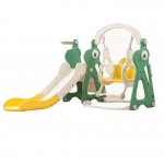 Spatiu de joaca pentru copii 3in1 Nichiduta Garden Green Dinosaur, interior/exterior, cu tobogan, leagan cu bara de protectie detasabila, jucarie muzicala, cos de baschet, dimensiune 150 x 135 x 116 cm