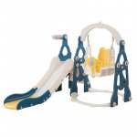 Spatiu de joaca pentru copii 3in1 Nichiduta Garden Rocket Blue, de interior/exterior, cu tobogan, leagan cu bara de protectie detasabila, jucarie muzicala, cos de baschet, dimensiune 50 x 135 x 116 cm