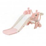 Tobogan pentru copii Nichiduta Garden Pink Deer, de interior/exterior, prevazut cu mini-cos de Baschet, scara, manere de sustinere, design pliabil, dimensiune 38 x 115 x 55 cm