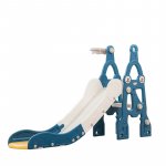 Tobogan pentru copii Nichiduta Garden Rocket Blue, de interior/exterior, design pliabil, prevazut cu scara si manere de sustinere, cu mini-cos de Baschet, dimensiune 150 x 38 x 91 cm