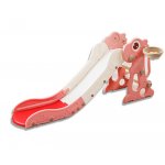 Tobogan pentru copii Nichiduta Garden Dinosaur Pink, de interior/exterior cu mini-cos de Baschet si joc de precizie cu inele, prevazut cu scara, manere de sustinere, design pliabil, dimensiune 150 x 67.5 cm