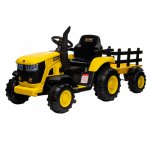 Tractor electric pentru copii Nichiduta Track Yellow 90W cu telecomanda 2.5G, Acumulator 12V, Remorca detasabila, Centura siguranta, Faruri cu lumini LED, Sunete,slot card, Roti late din plastic rezistent cu aparatori noroi