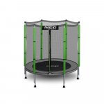 Trambulina de gradina pentru copii Neo-Sport Verde 140 cm 4.5FT, Plasa exterioara, Stalpi metalici cu protectie din burete, Intrare cu fermoar si catarama, Covoras impermeabil flexibil