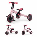 Tricicleta pentru copii Kinderkraft 4trike Pink transformabila, cu cadru de aluminiu, pliabila, roti din spuma Eva, 3 functii, greutate redusa doar 3,5 kg, de la 12 luni