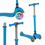 Trotineta pentru copii, Nichiduta, pliabila cu structura usoara din aluminiu, ghidon reglabil in 4 pozitii, roti silentioase din PU cu lumina LED, dimensiune 58 x 25.9 x 82 cm, Blue