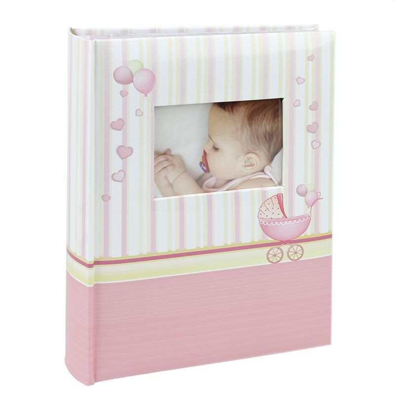 Album foto baby born book, 100 fotografii 10x15 cm, coperta personalizabila, spatiu notite culoare roz