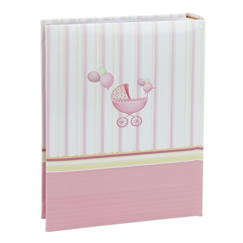 Album foto baby chart book, personalizabil, 300 fotografii, 10x15 cm, spatiu notite, pagini cartonate culoare roz - 1