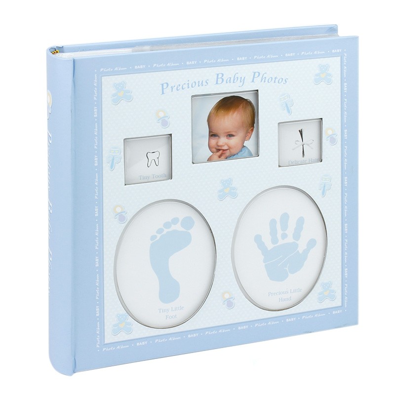 Album foto baby personalizabil, 200 poze, 10x15, amprente bebelus, cutie culoare albastru