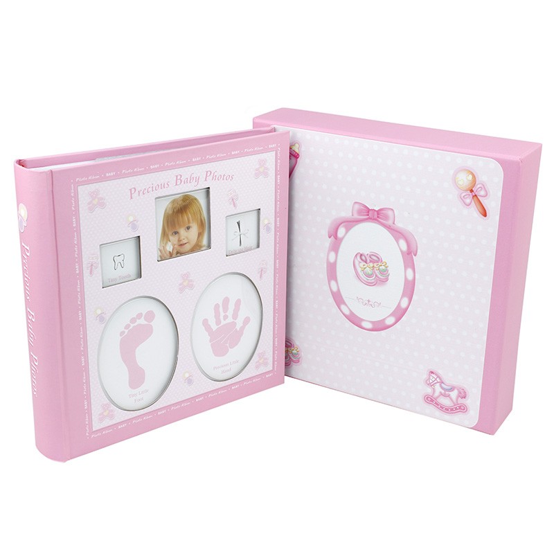 Album foto baby personalizabil, 200 poze, 10x15, amprente bebelus, cutie culoare roz - 1