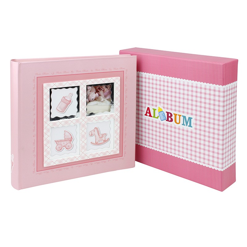 Album foto baby stories, personalizabil, 200 foto 10x15 cm, slip-in, notes culoare roz - 1