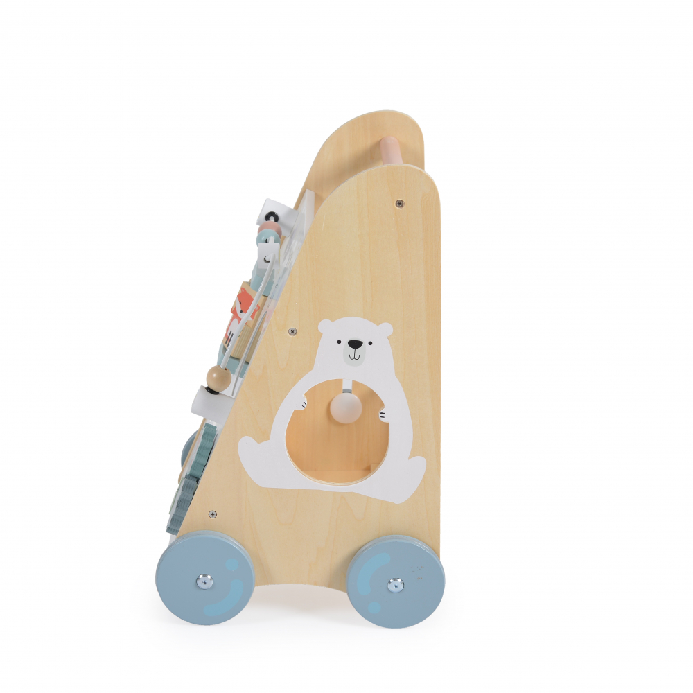 Antepremergator din lemn pentru copii Moni Multi activity walker,Angrenaje colorate,Circuit cu bile,Forme de sortat si Spatiu de Depozitare - 1