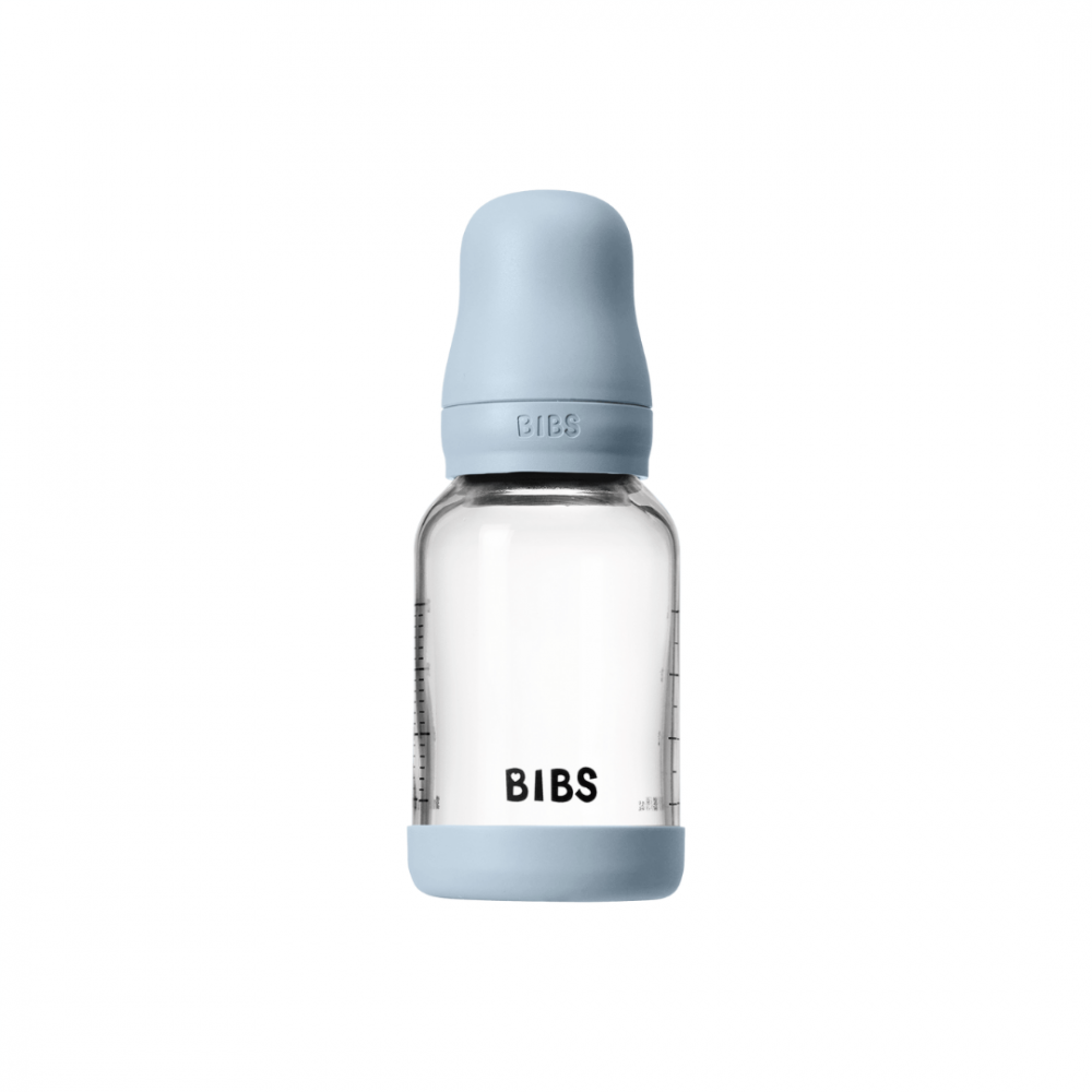 Set complet biberon din sticla anticolici cu tetina din latex, flux lent, 120 ml, Baby Blue - 1 | YEO