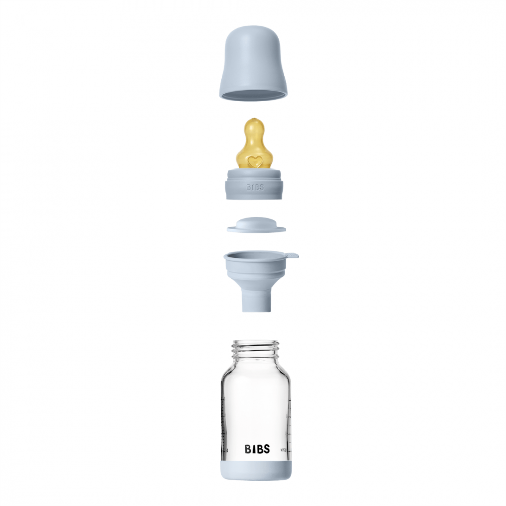 Set complet biberon din sticla anticolici cu tetina din latex, flux lent, 120 ml, Baby Blue - 2 | YEO