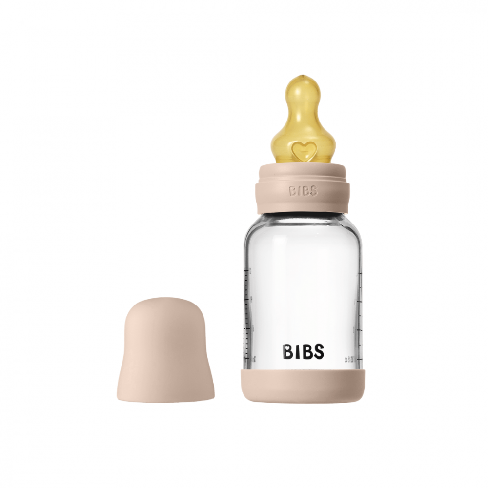 Set complet biberon din sticla anticolici cu tetina din latex, flux lent, 120 ml, Blush - 1 | YEO