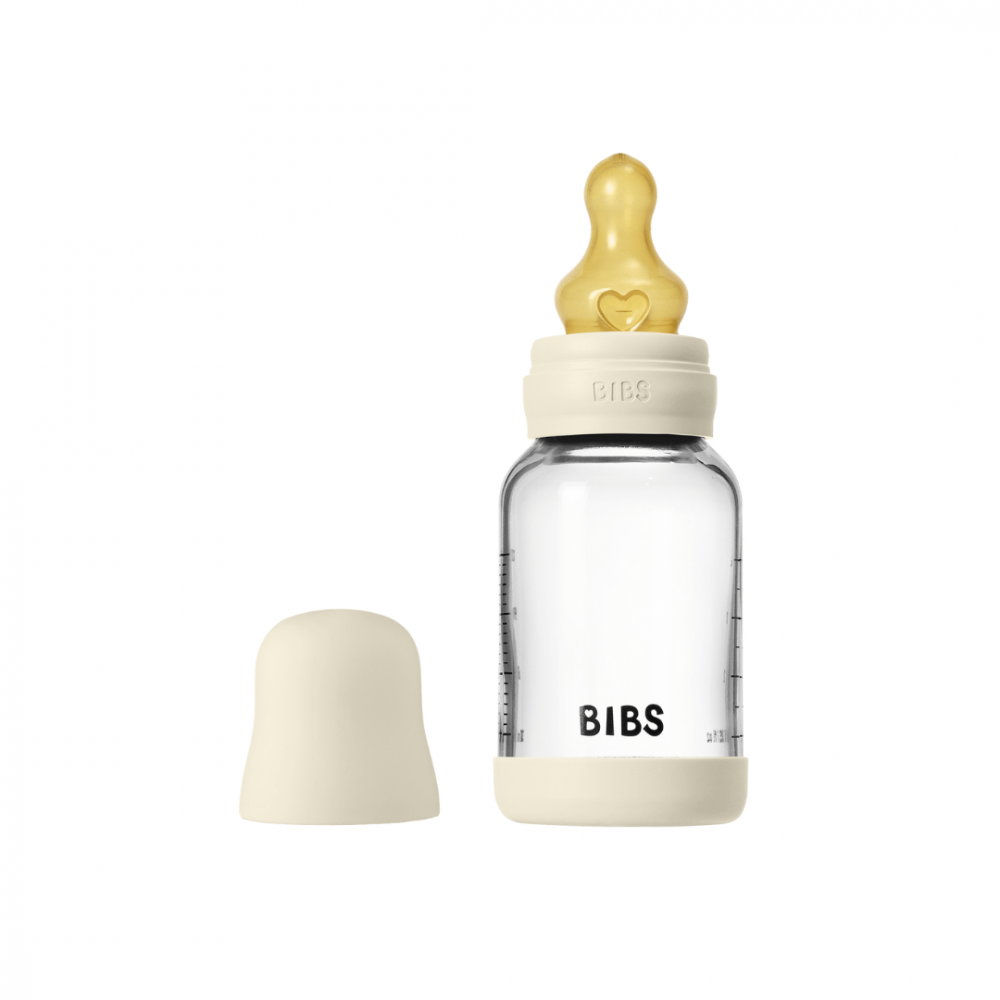 Set complet biberon din sticla anticolici cu tetina din latex, flux lent, 120 ml, Ivory - 1 | YEO