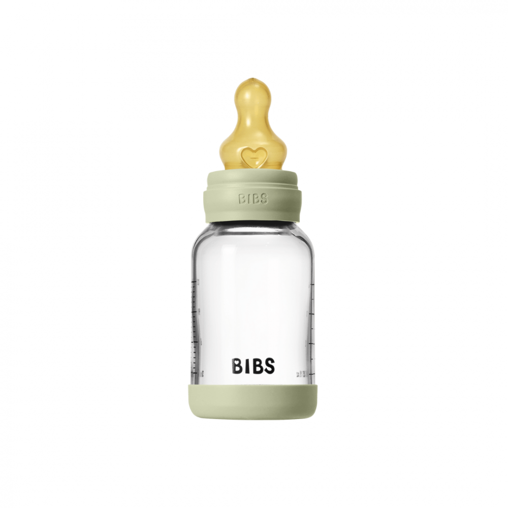 Set complet biberon din sticla anticolici cu tetina din latex, flux lent, 120 ml, Sage