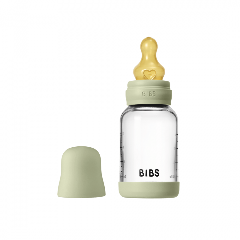 Set complet biberon din sticla anticolici cu tetina din latex, flux lent, 120 ml, Sage - 1 | YEO