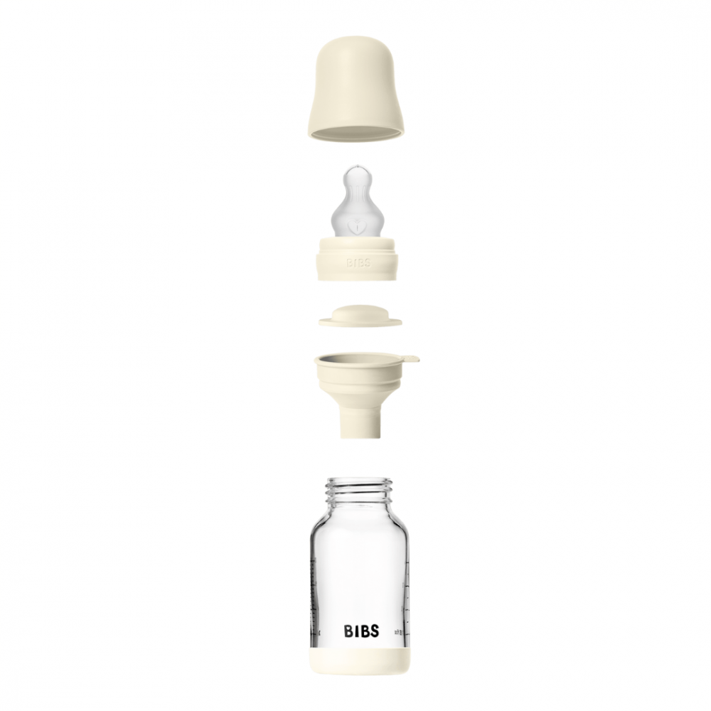 Set complet biberon din sticla anticolici cu tetina din silicon flux lent 120 ml Ivory - 1 | YEO