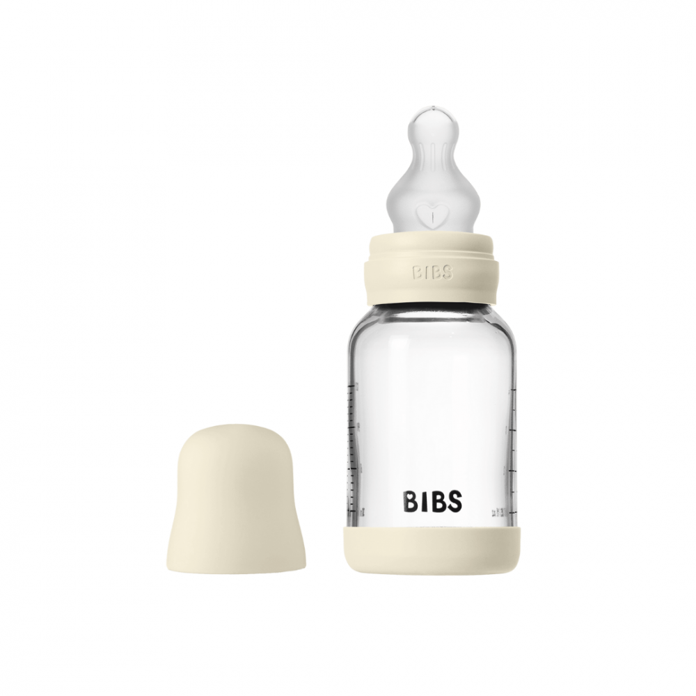 Set complet biberon din sticla anticolici cu tetina din silicon flux lent 120 ml Ivory - 2 | YEO