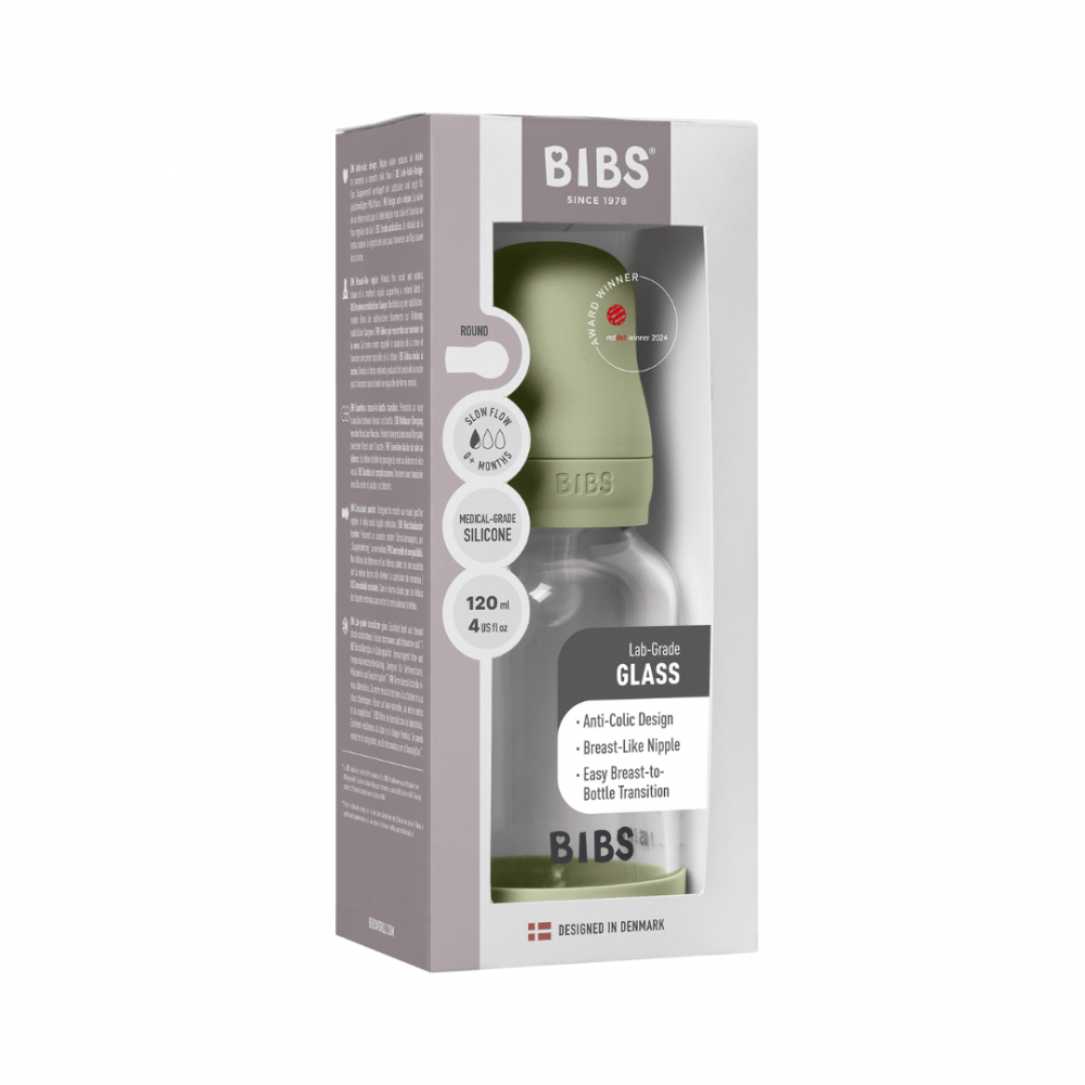 Set complet biberon din sticla anticolici cu tetina din silicon flux lent 120 ml Sage - 1 | YEO