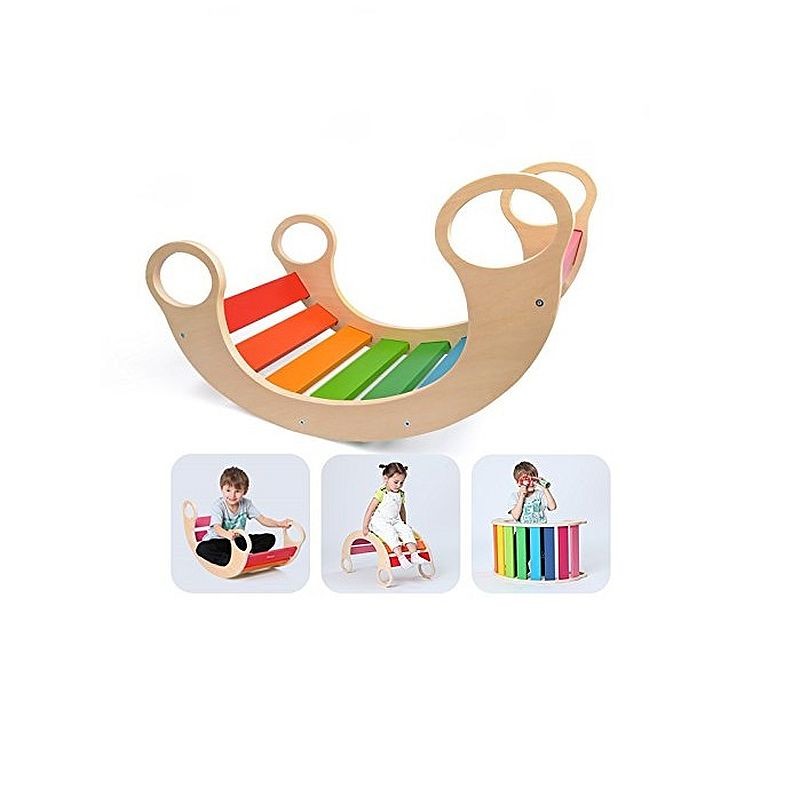Balansoar rocker din lemn, placa de echilibru, multifunctional, multicolor - 7