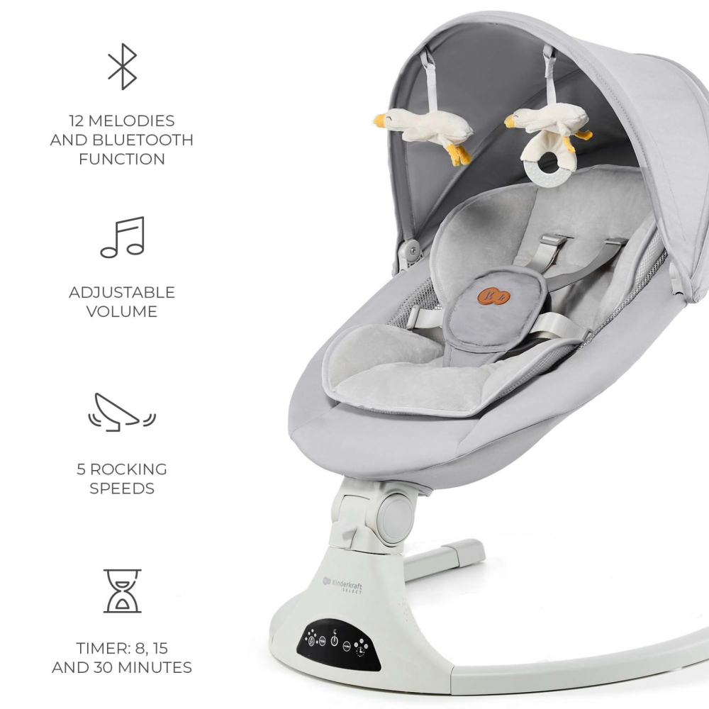 Baloansoar electric pentru copii Kinderkraft Tulsy Grey cu telecomanda, reglare spatar, plasa de tantari, jucarii, functii Bluetooth si USB - 2