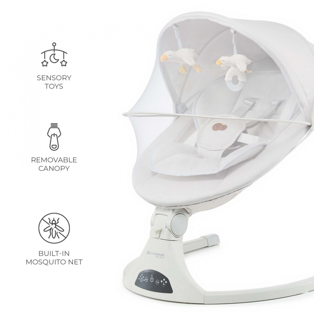 Baloansoar electric pentru copii Kinderkraft Tulsy Beige cu telecomanda, reglare spatar, plasa de tantari, jucarii, functii Bluetooth si USB - 4