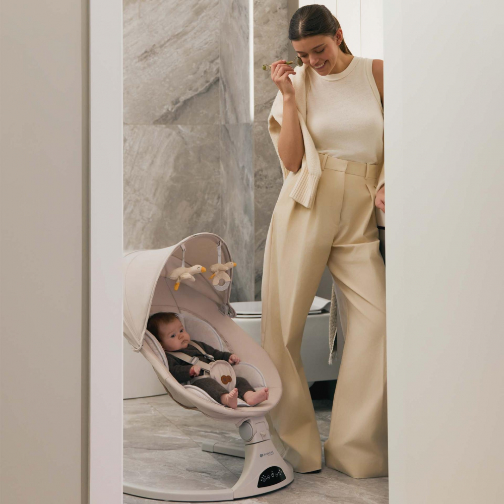 Baloansoar electric pentru copii Kinderkraft Tulsy Beige cu telecomanda, reglare spatar, plasa de tantari, jucarii, functii Bluetooth si USB - 6