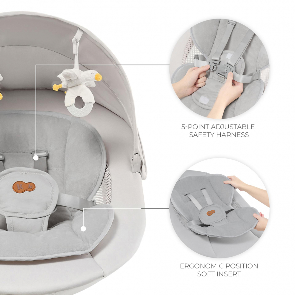 Baloansoar electric pentru copii Kinderkraft Tulsy Beige cu telecomanda, reglare spatar, plasa de tantari, jucarii, functii Bluetooth si USB - 8