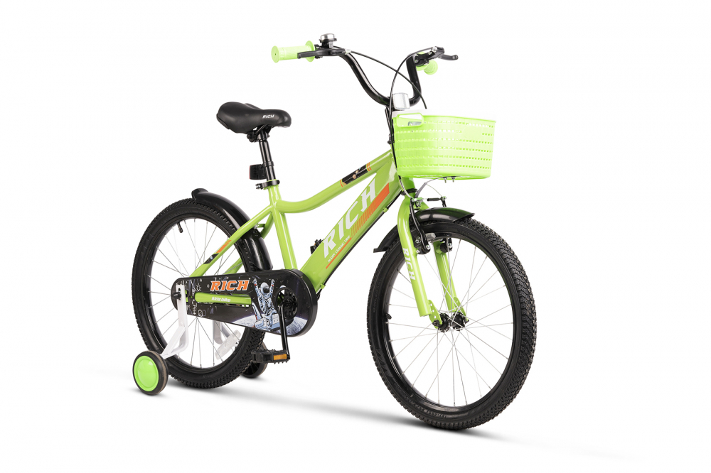 Bicicleta copii 7-10 ani Rich VerdeAlb, Roti 20 Inch, Frana fata V-Brake, Frana Spate Tambur, Roti Ajutatoare - 5