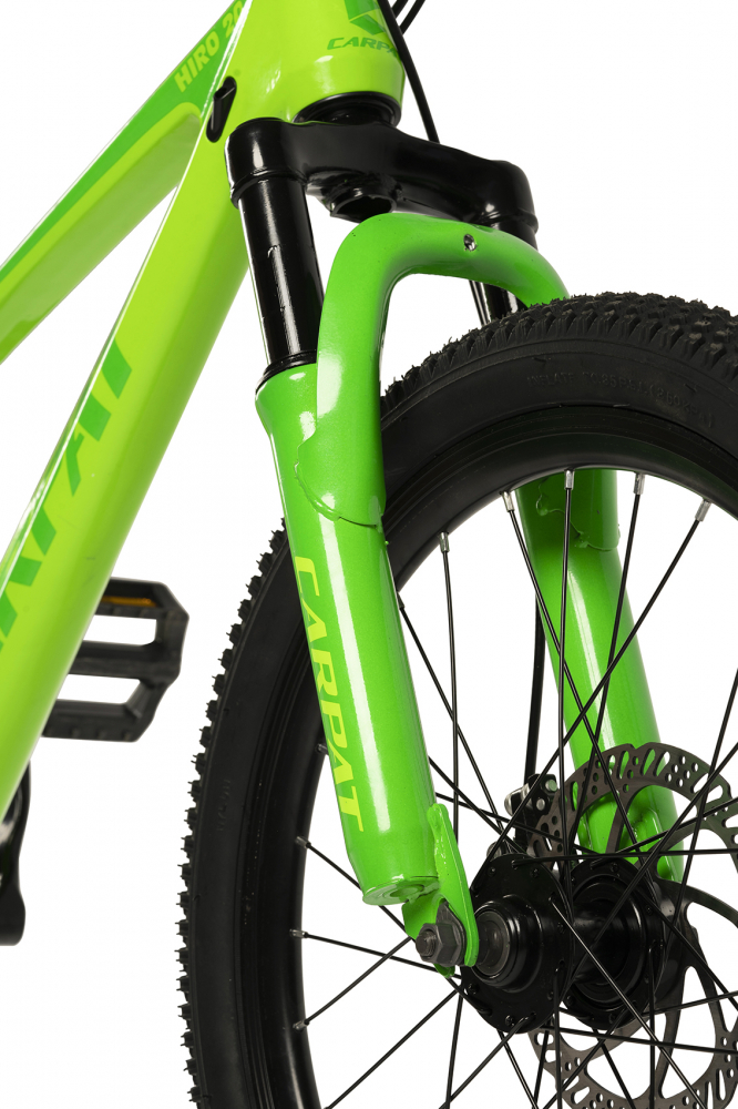 Bicicleta copii MTB Carpat Hiro 20 inch Verde, Schimbator spate Sunrun 7 viteze, Schimbator fata Rotativ, Frana Disc fataspate, Cadru aluminiu, Furca Supensie - 2