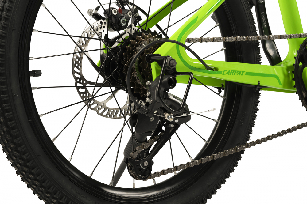 Bicicleta copii MTB Carpat Hiro 20 inch Verde, Schimbator spate Sunrun 7 viteze, Schimbator fata Rotativ, Frana Disc fataspate, Cadru aluminiu, Furca Supensie - 4